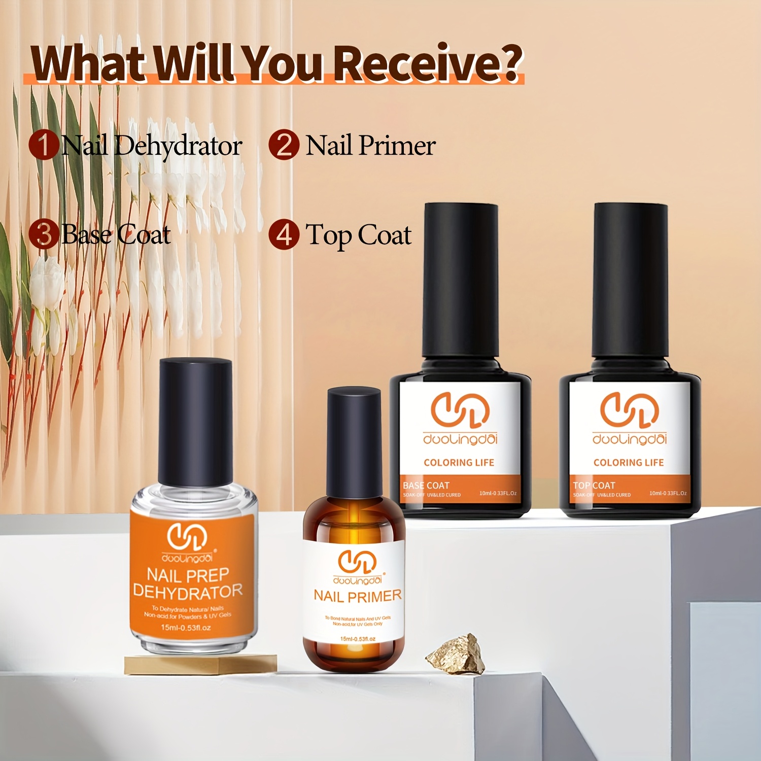 Nail Dehydrator Primer - Kit 4 Peças: Top Coat e