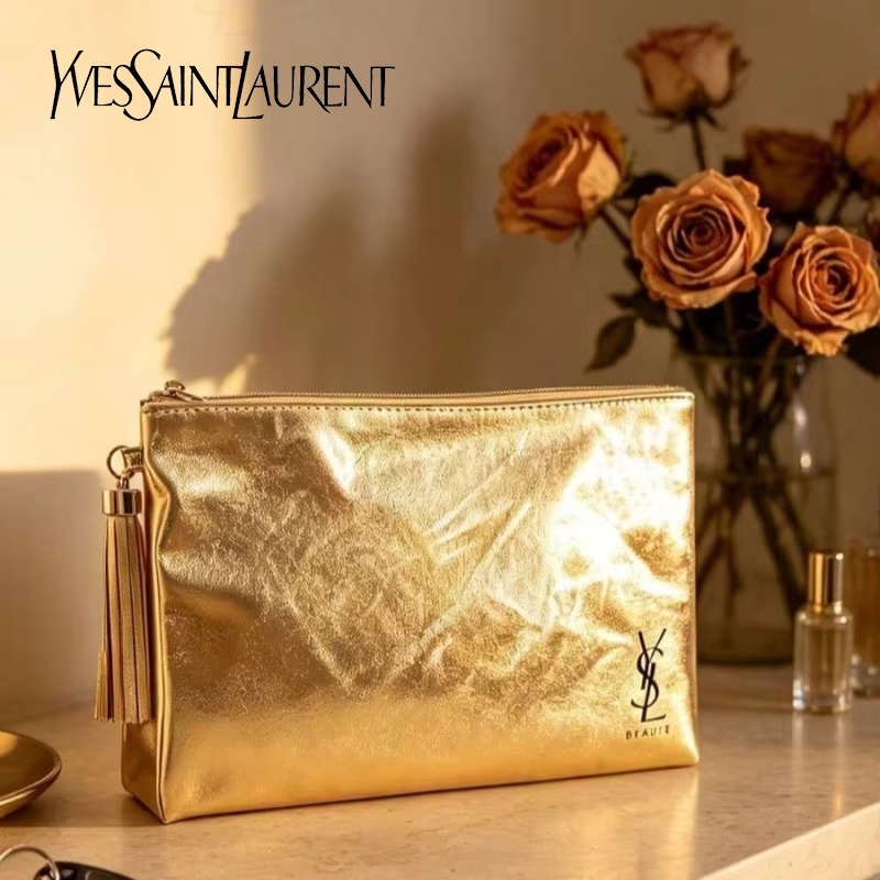 Ysl Beauty Makeup - Bolsa Cosmética Dourada YSL, Estojo Multifuncional