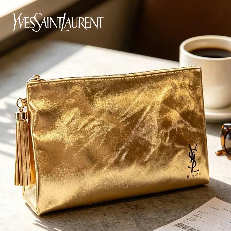 Bolsa Cosmética Dourada YSL, E - Ysl Beauty Makeup avaliação e preço